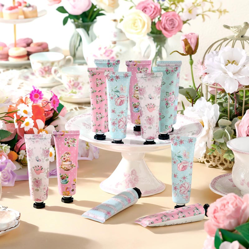 Swiffen 12 Pcs Tea Party Hand Cream Gift Set Floral Tea Party Favor Flower Moisturizing Hand Lotion Bulk Small Dry Cracked Care Cream Teapot Favor Boxes Treat Gift Goodie for Baby Shower, 30 ml - Image 3